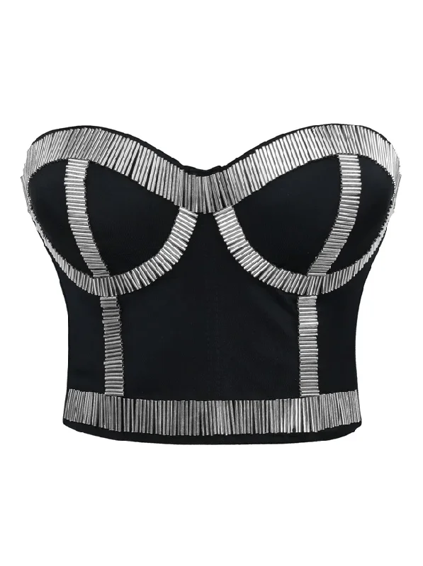 Women's Punk Metallic Stick Clubwear Party Bustier Bra Crop Top