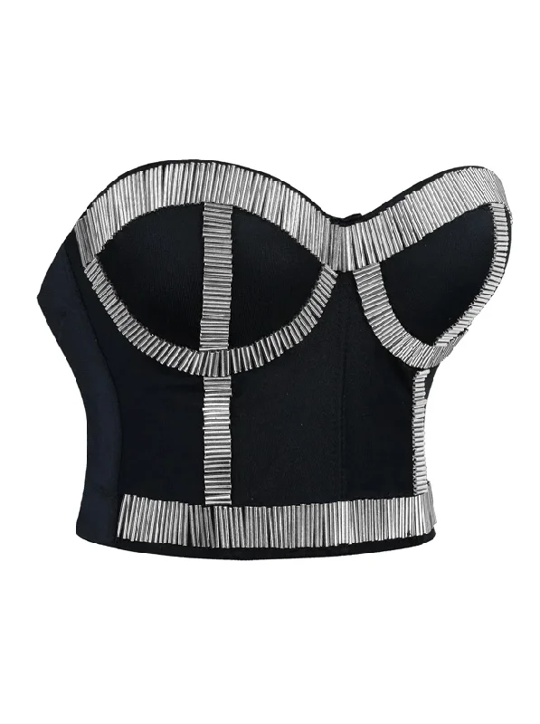 Women's Punk Metallic Stick Clubwear Party Bustier Bra Crop Top