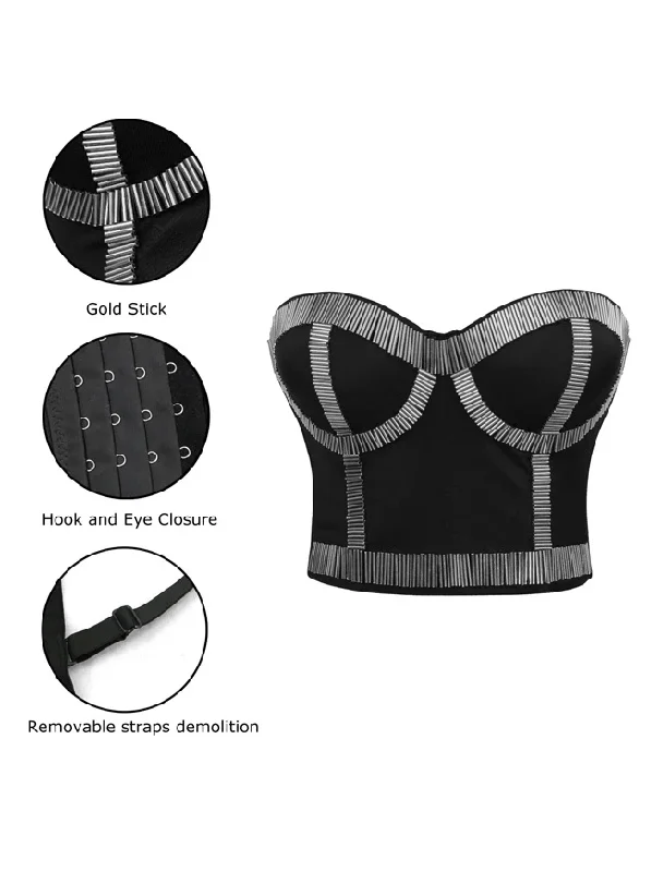 Women's Punk Metallic Stick Clubwear Party Bustier Bra Crop Top