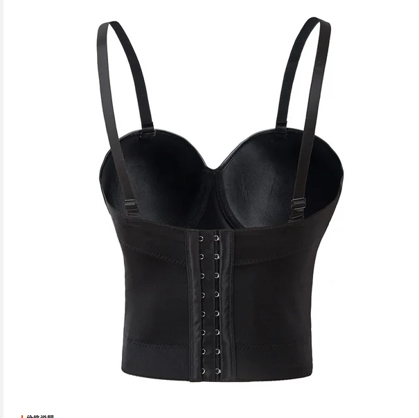 Women's Spaghetti Straps Faux Leather Bustier Crop Top