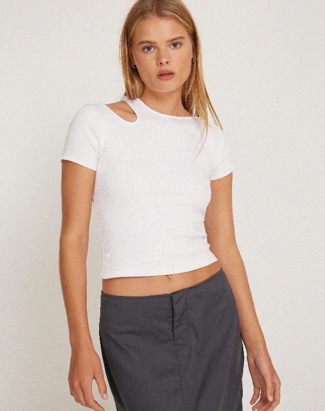 Yuji Cutout Top in Rib White